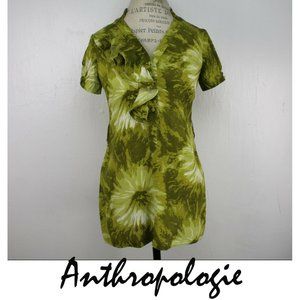 Anthropologie Green Floral Silk Blouse By Tabitha